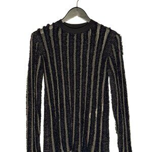 Louis Vuitton 2015 Black Wool Fringe Mesh Stripe Sweater